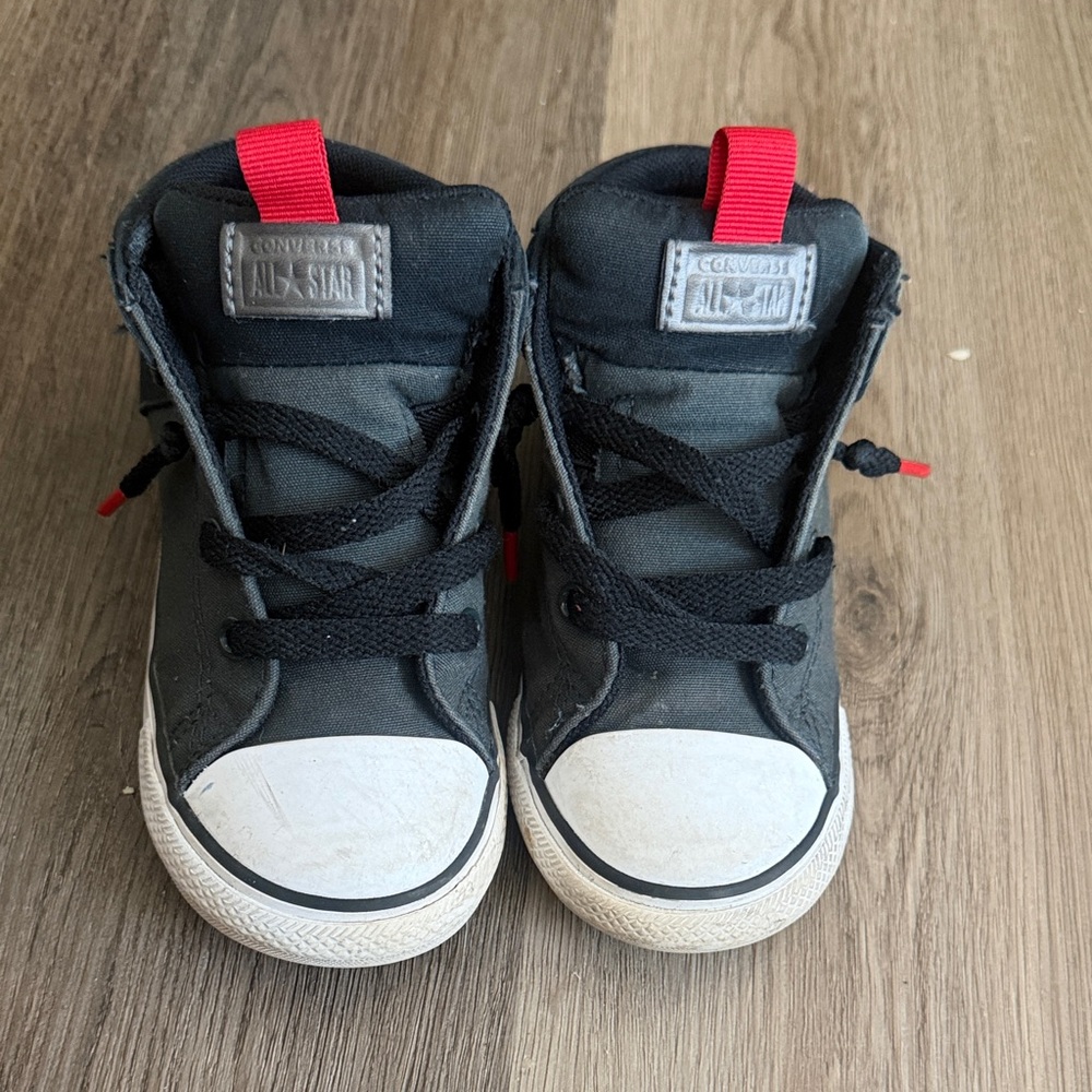 Converse Kids Black High-Top Sneakers with Red Pull Tabs